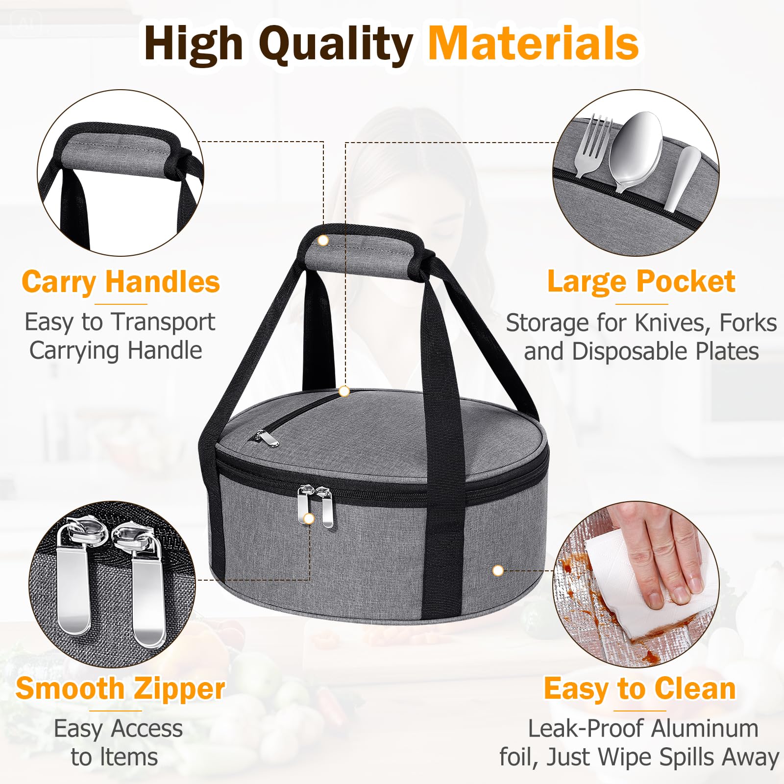 Cacerola redonda aislada, bolsa transportadora para tartas, portador portátil para alimentos calientes o fríos, bolsa térmica o enfriadora, bolsa de almuerzo de lasaña para fiestas de comida