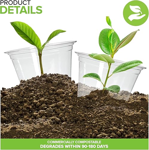 Miniatura 4 de Stock Your Home Vasos fríos comercialmente compostables de 9 onzas (paquete de 50), vaso ecológico para fiestas, reciclable, desechable, sostenible,