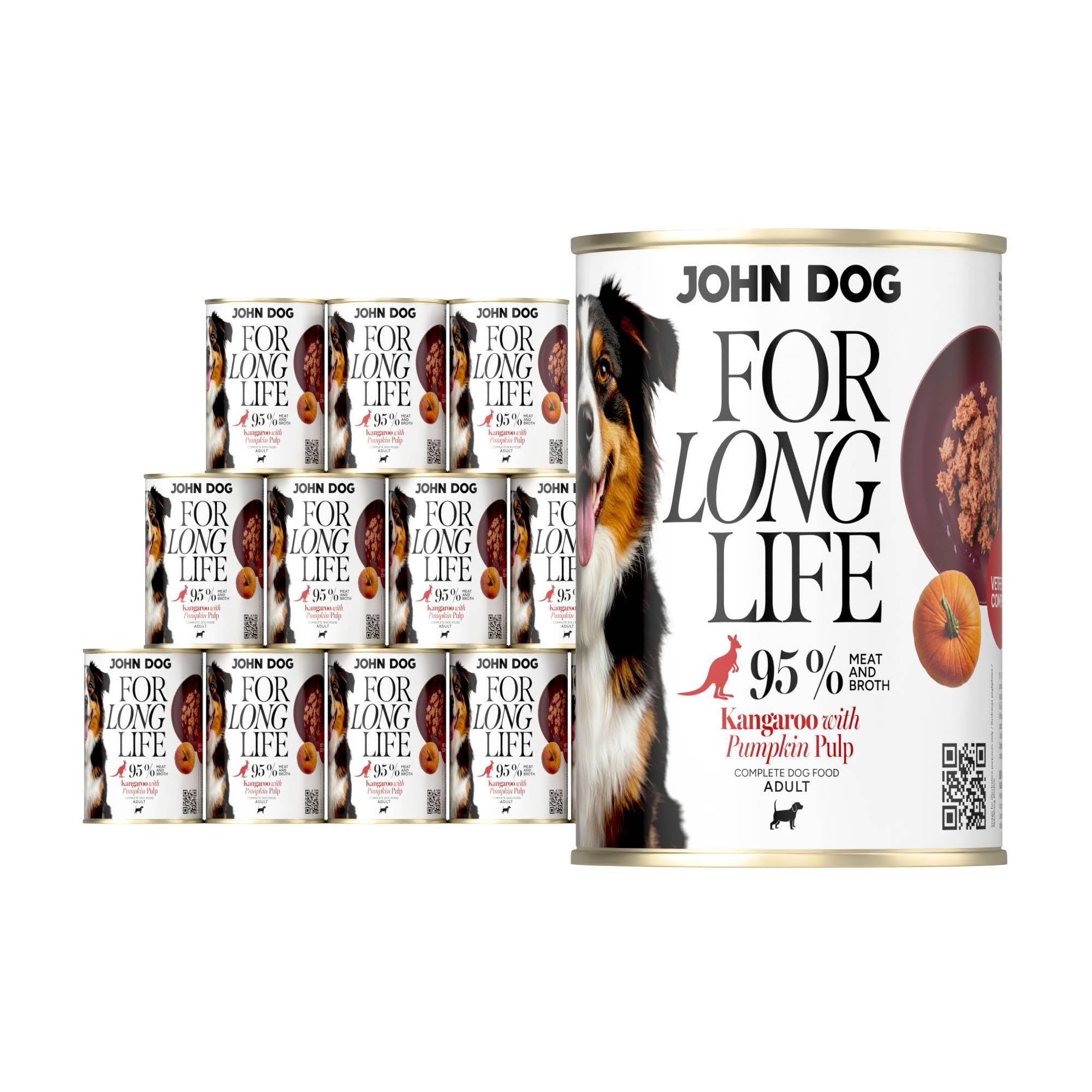 KARMA MOKRA John Dog FOR LONG LIFE DOROSŁY KANGUR Z MIĄŻSZEM DYNI 400g*12