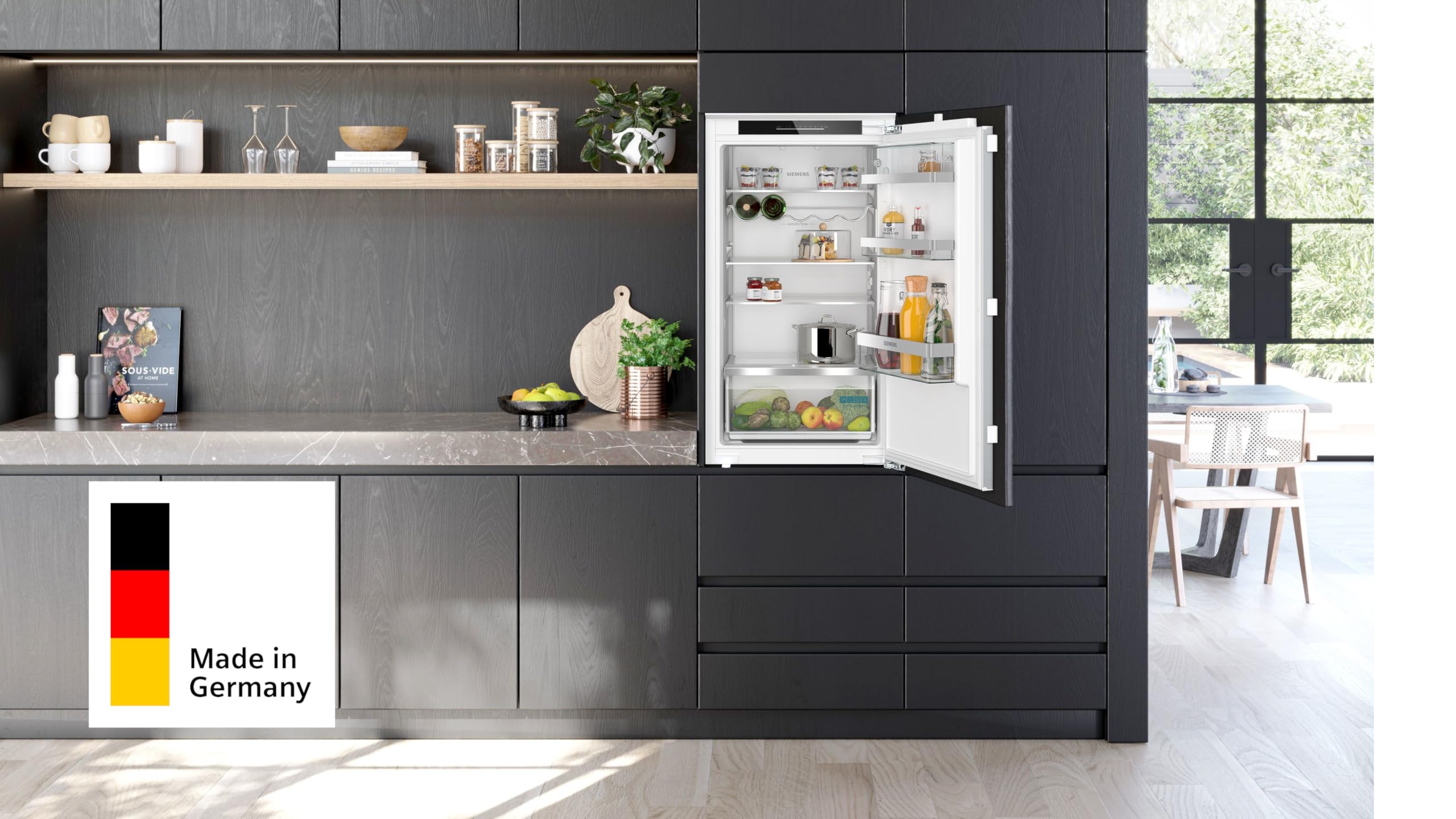 Siemens KI31RADD1 iQ500, Einbau-Kühlschrank, 102,5 x 56 cm Nische, 165 L, Made in Germany, sehr Leise, hyperFresh Box, längere Frische, LED-Beleuchtung, superCooling, autoAirflow, Flachscharnier