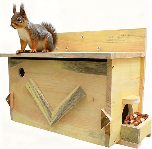 Large Solid Cedar Squirrel House - Handmade All-Weather Outdoor Nesting Box to Welcome Squirrels & Chipmunks - Easy Mounting Kit for Backyard, Tree, or Fence