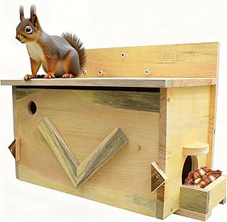 Large Solid Cedar Squirrel House - Handmade All-Weather Outdoor Nesting Box to Welcome Squirrels & Chipmunks - Easy Mounting Kit for Backyard, Tree, or Fence