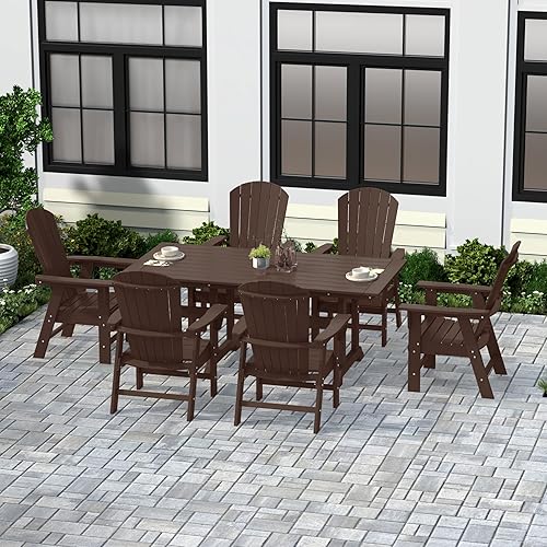 Miniatura 38 de WestinTrends Dylan Adirondack - Juego de 6 mesas y sillas de comedor para exteriores para todo tipo de clima, mesa y sillas de patio de madera de