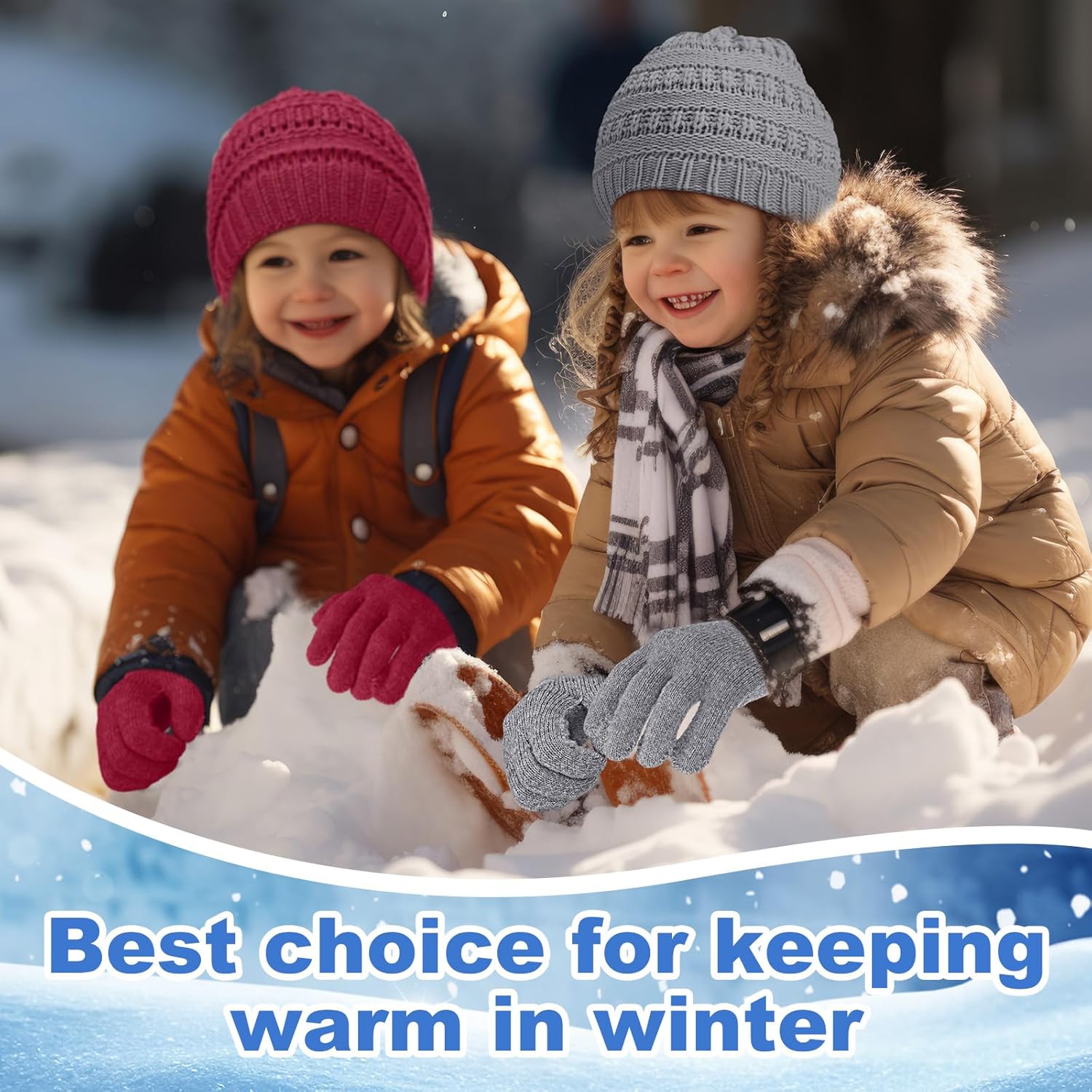 Suhine Kids Winter Knit Hat Gloves Bulk for 5-12 Years Winter Warm Gloves Beanie Hat Stretchy for Boys Girls - Image 5
