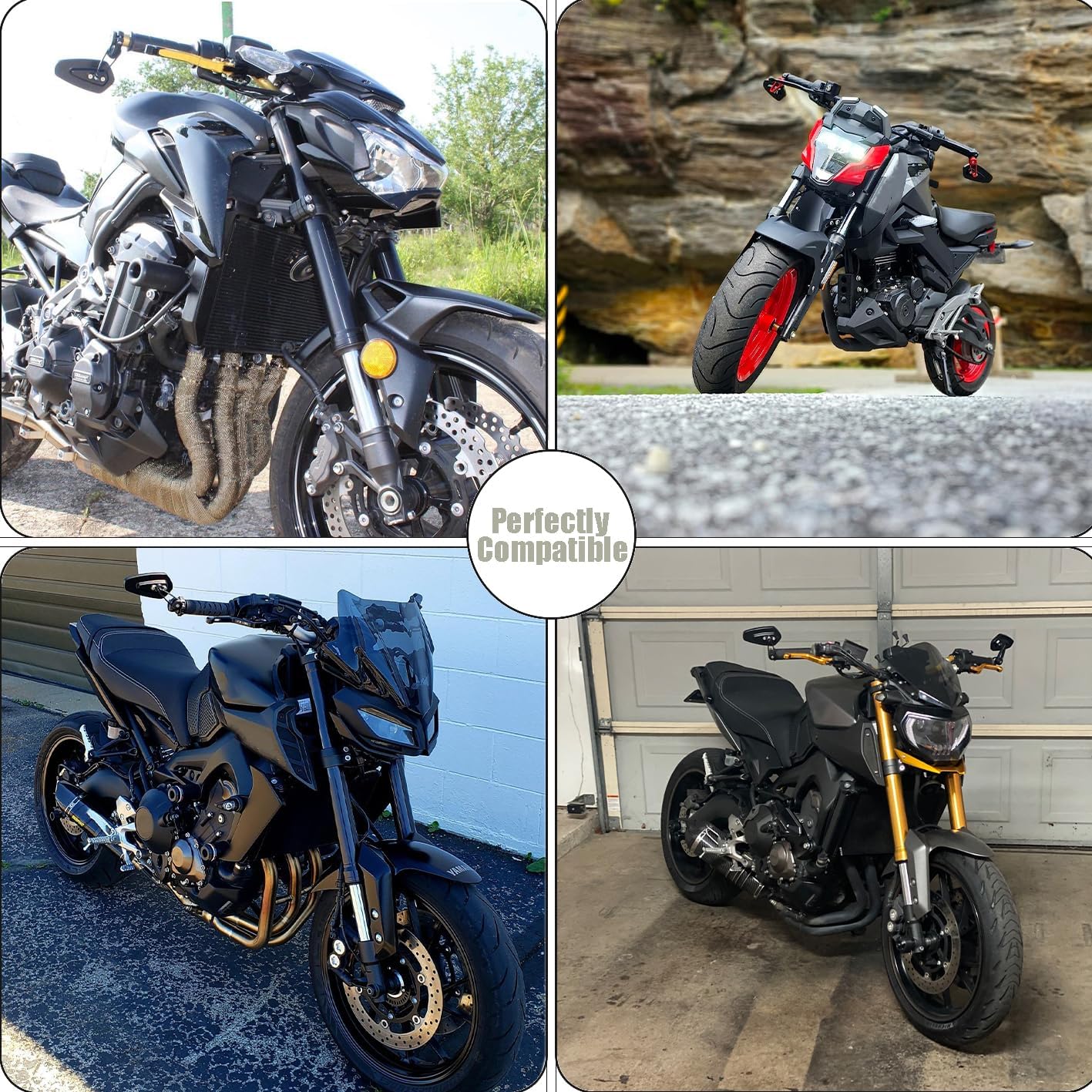 7/8" Motorcycle Mirrors - 22mm Bar End Rear View Mirrors Compatible with Most Yamaha, Kawasaki, Honda Grom, Ducati, Suzuki and More Bike Scooter Street Sport Cruisers