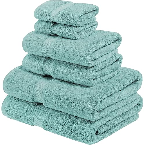 Superior Egyptian Cotton Pile 6 Piece Towel Set, Includes 2 Bath, 2 Hand, 2 Face Towels/Washcloths, Ultra Soft Luxury Towels, Thick Plush Essentials, Guest Bath, Spa, Hotel Bathroom, Turquoise