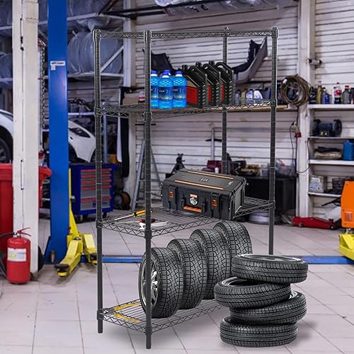 Miniatura 5 de XCVBDE Estantes de almacenamiento de 4 niveles de 36 x 14 x 54 pulgadas de altura ajustable, estantes de almacenamiento de garaje resistentes,