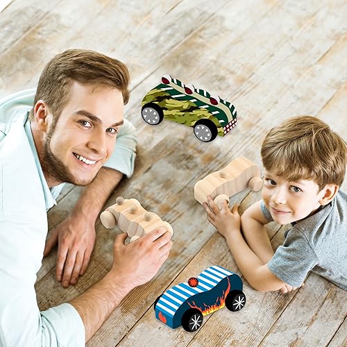 Miniatura 4 de Haconba 30 piezas de juguetes de madera para automóvil, automóviles de madera sin terminar pintados, mini automóviles de madera para estudiantes,