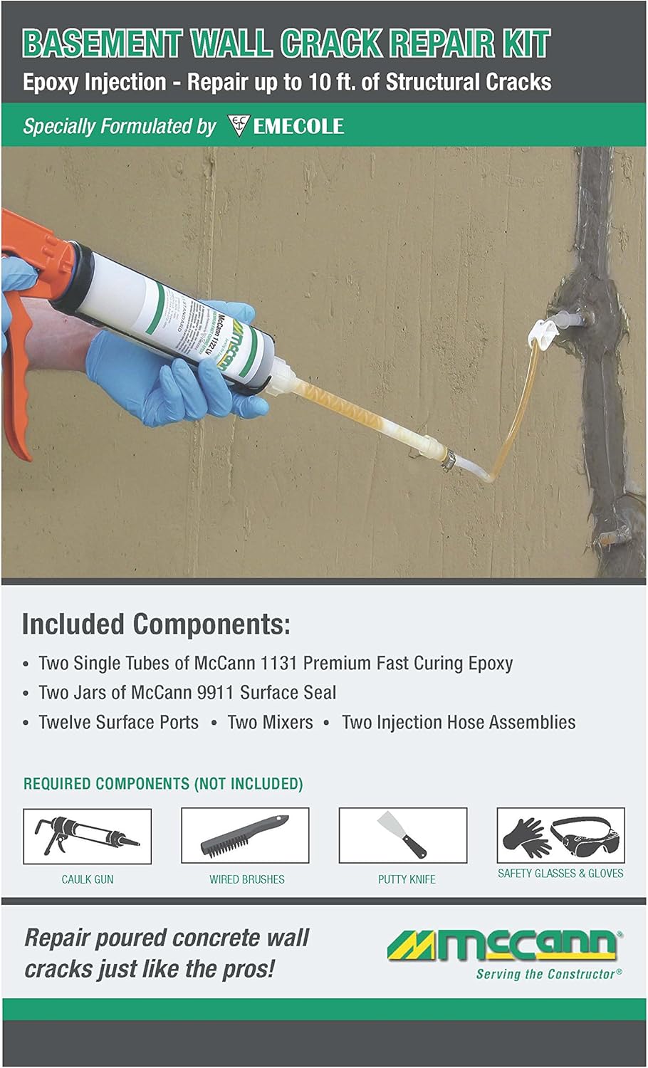 Basement Wall Crack Repair Kit, 5-10 ft, Epoxy