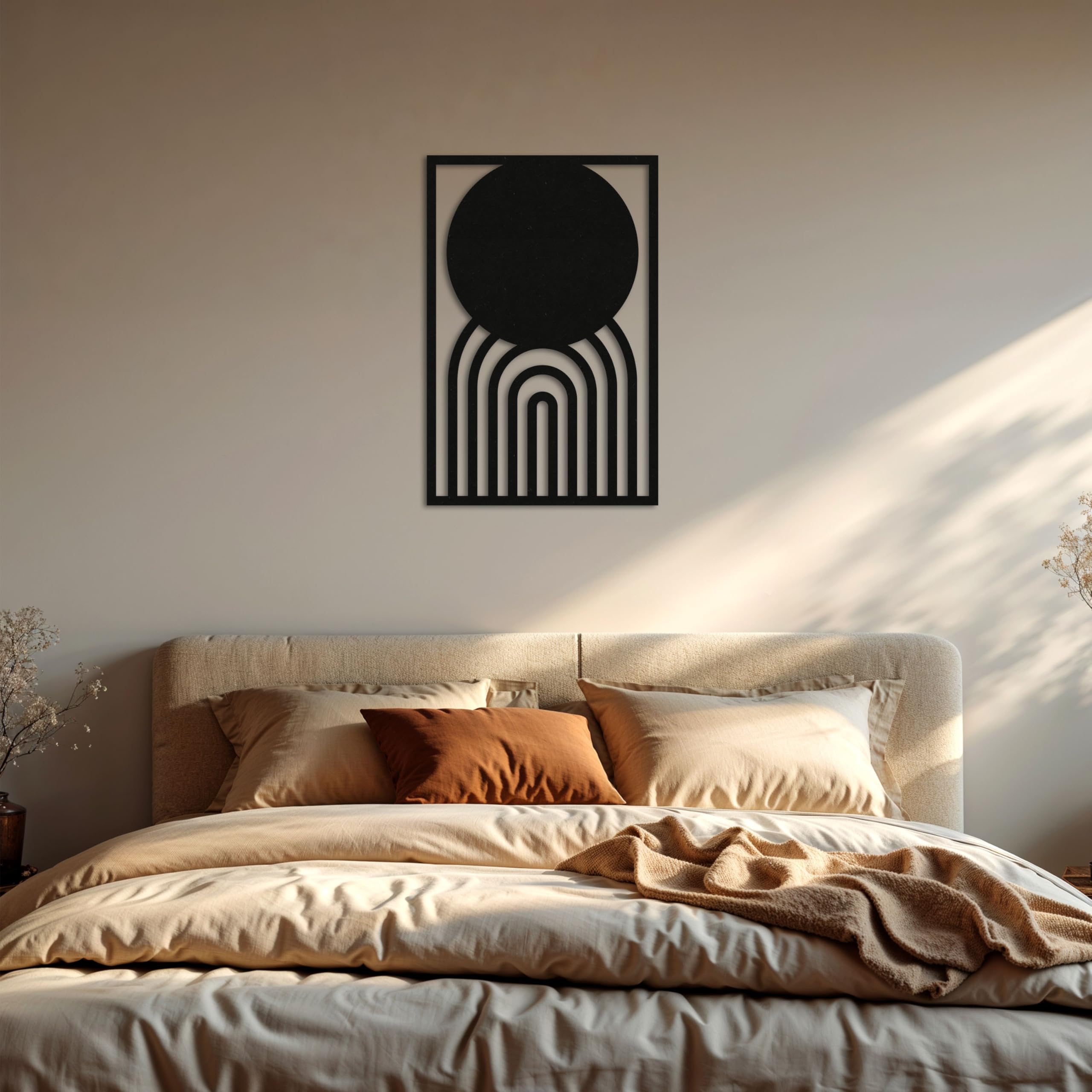 ebenkunst | Wanddeko Wohnzimmer - Moderne, stilvolle schwarze CNC Gefräste Wanddekoration Aus HDF Holz, 1 cm dick, Größe M 85 x 56 cm - Bilder Wohnzimmer, Made in Germany