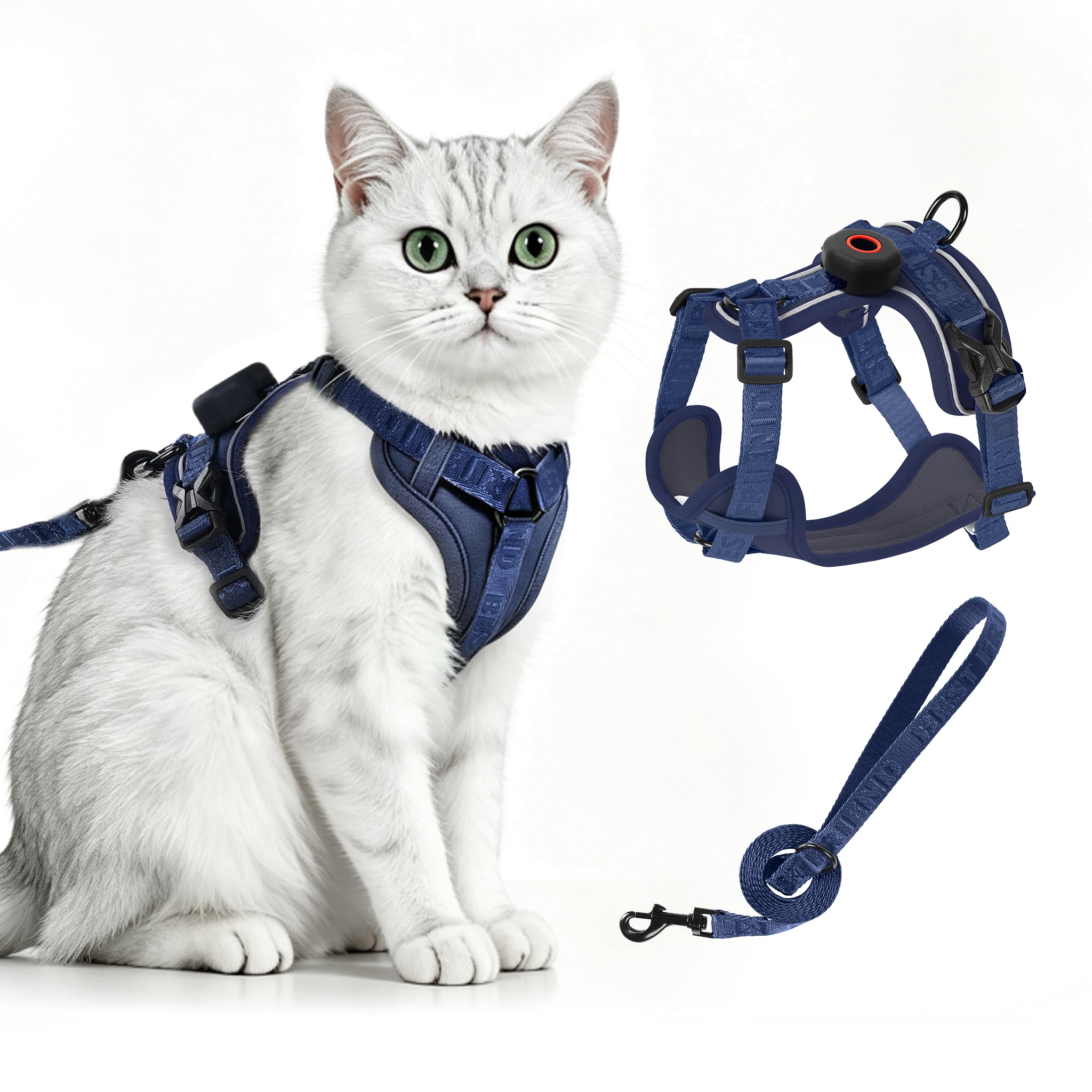 Cat Harness and Lead Set with AirTag Holder, Escape Proof Kitten Vest leash