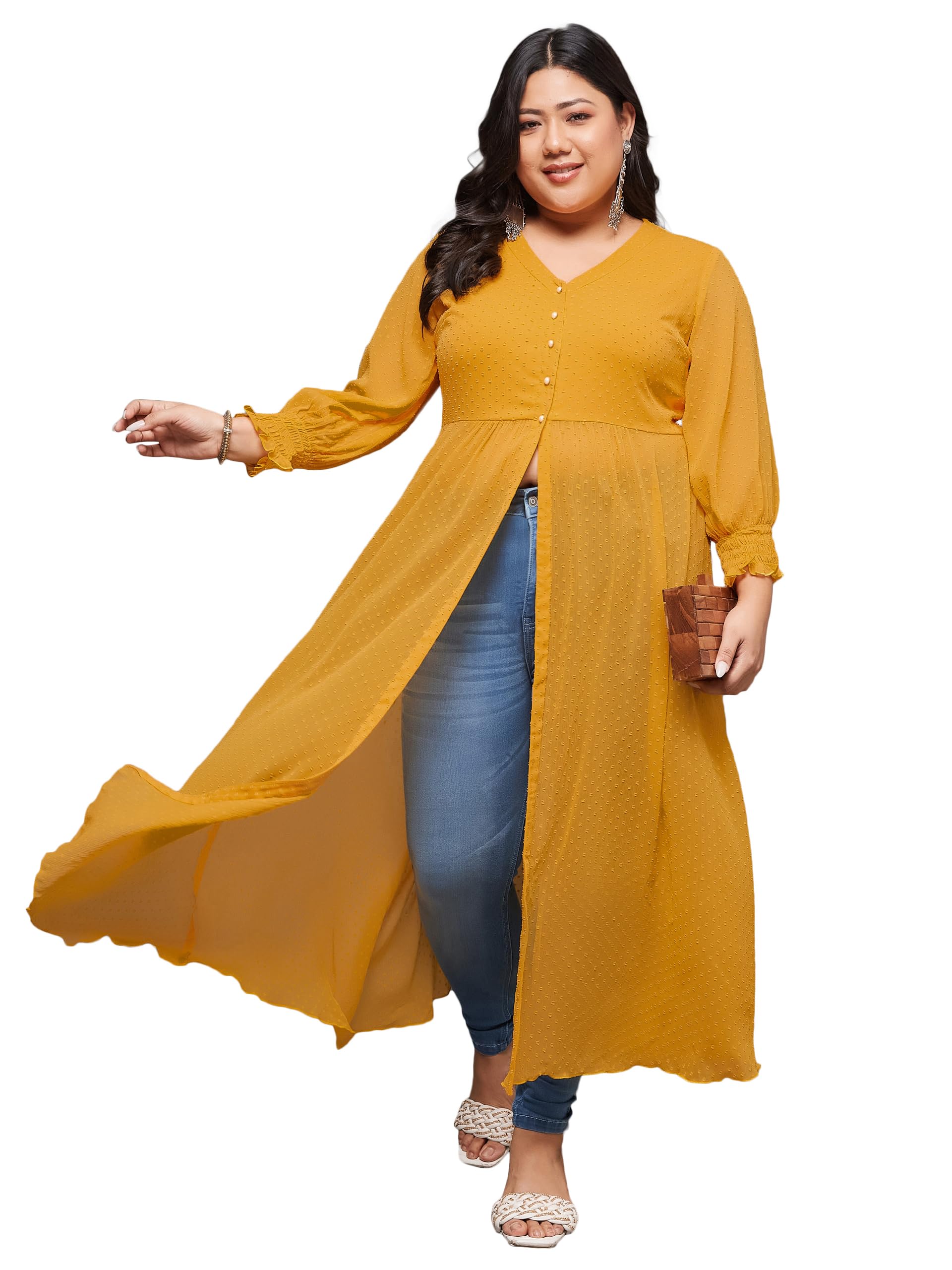 miss chase a+ Women's V-Neck 3/4 Sleeves Solid Empire Slit Maxi Top-picture-38