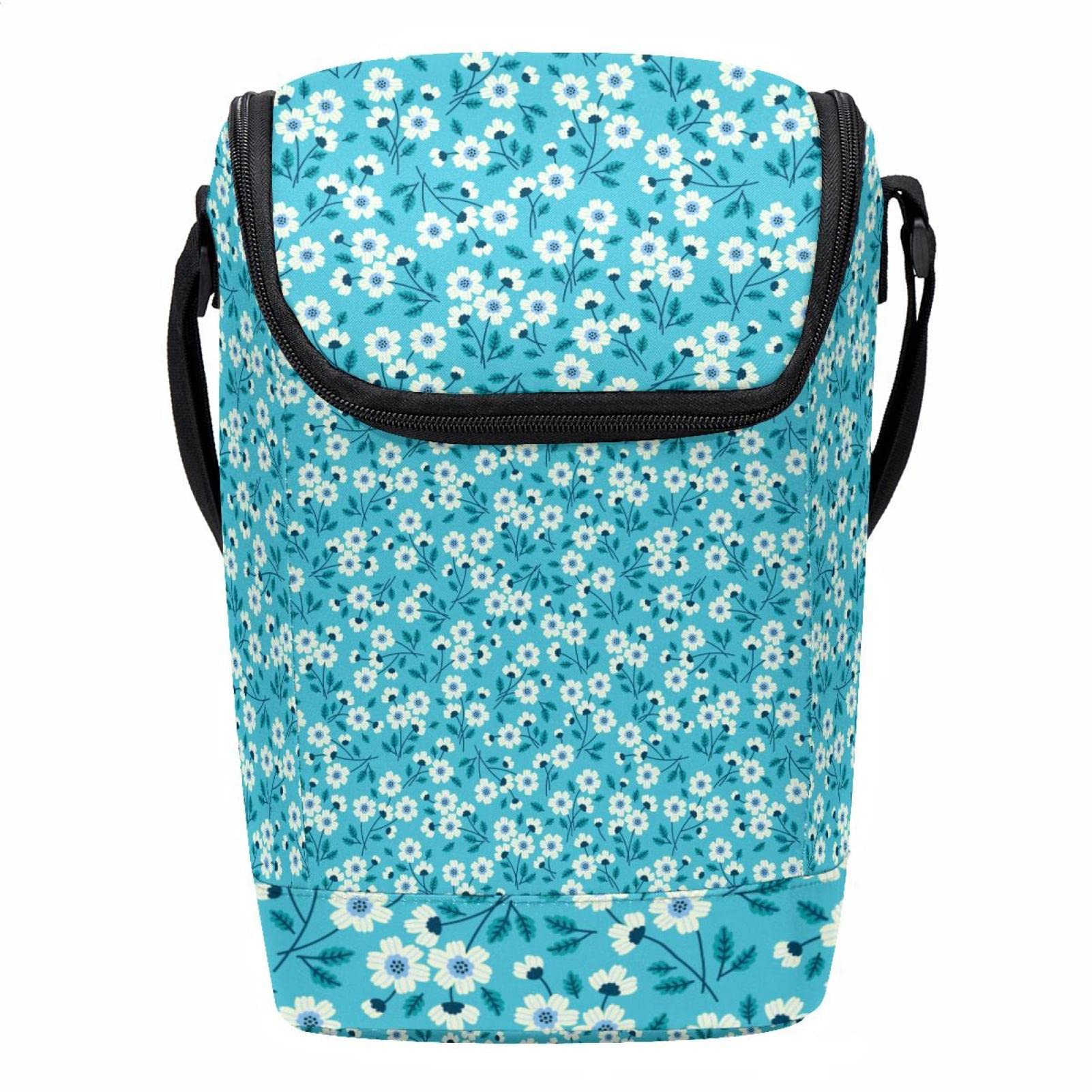 Lonchera grande con diseño floral azul contra la incomodidad con correa ajustable de hombro