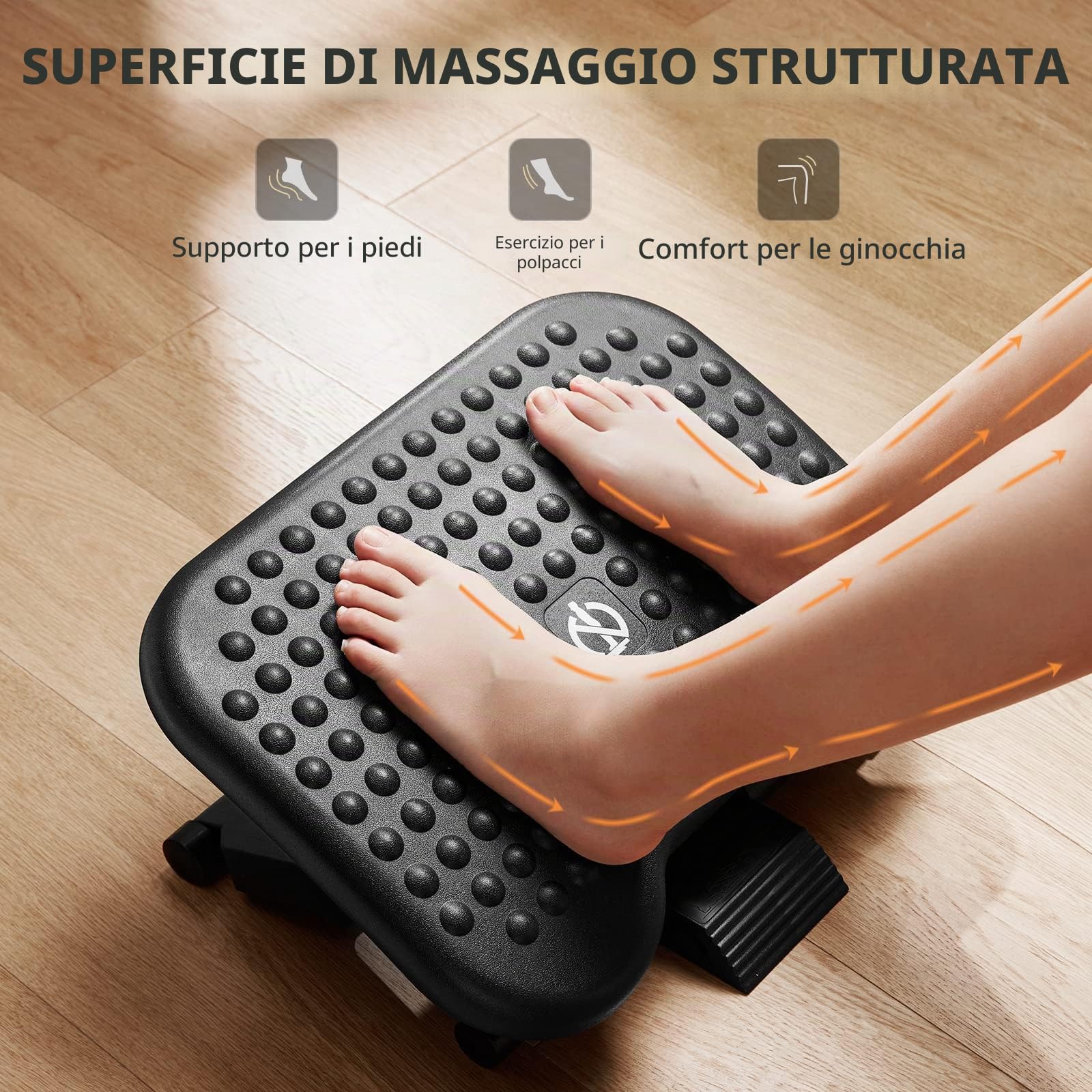 HUANUO Poggiapiedi Regolabile, Poggiapiedi Ergonomico Da Scrivania Con Funzione di Massaggio, 3 Regolabili in Altezza e Angolo, Antiscivolo per Ufficio e Casa