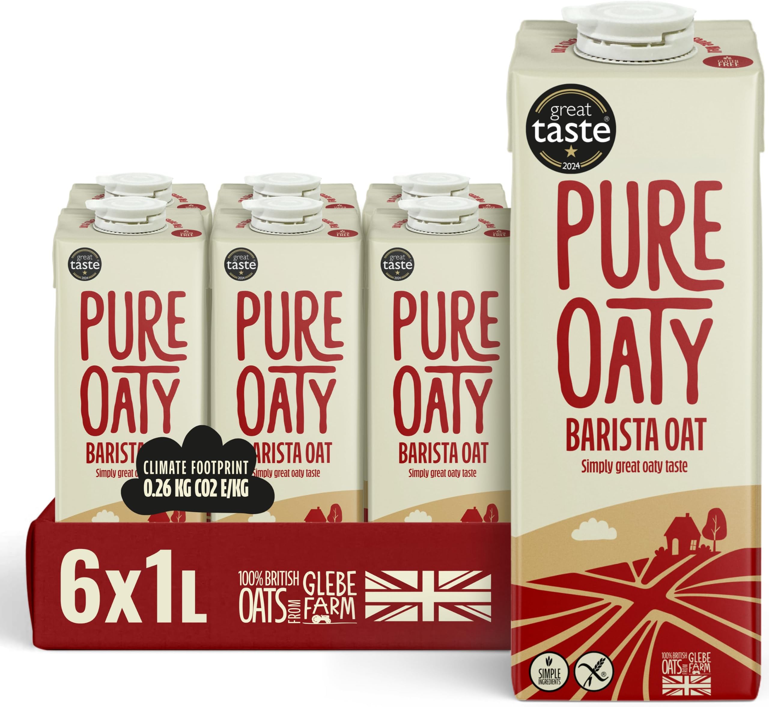 Gluten Free PureOaty, Barista Grade, No Sugar, Dairy Free Coffee Creamer & High Protein Vegan Milk, Made With 100% British Oats, Plant Drink, 6 x 1 Litre