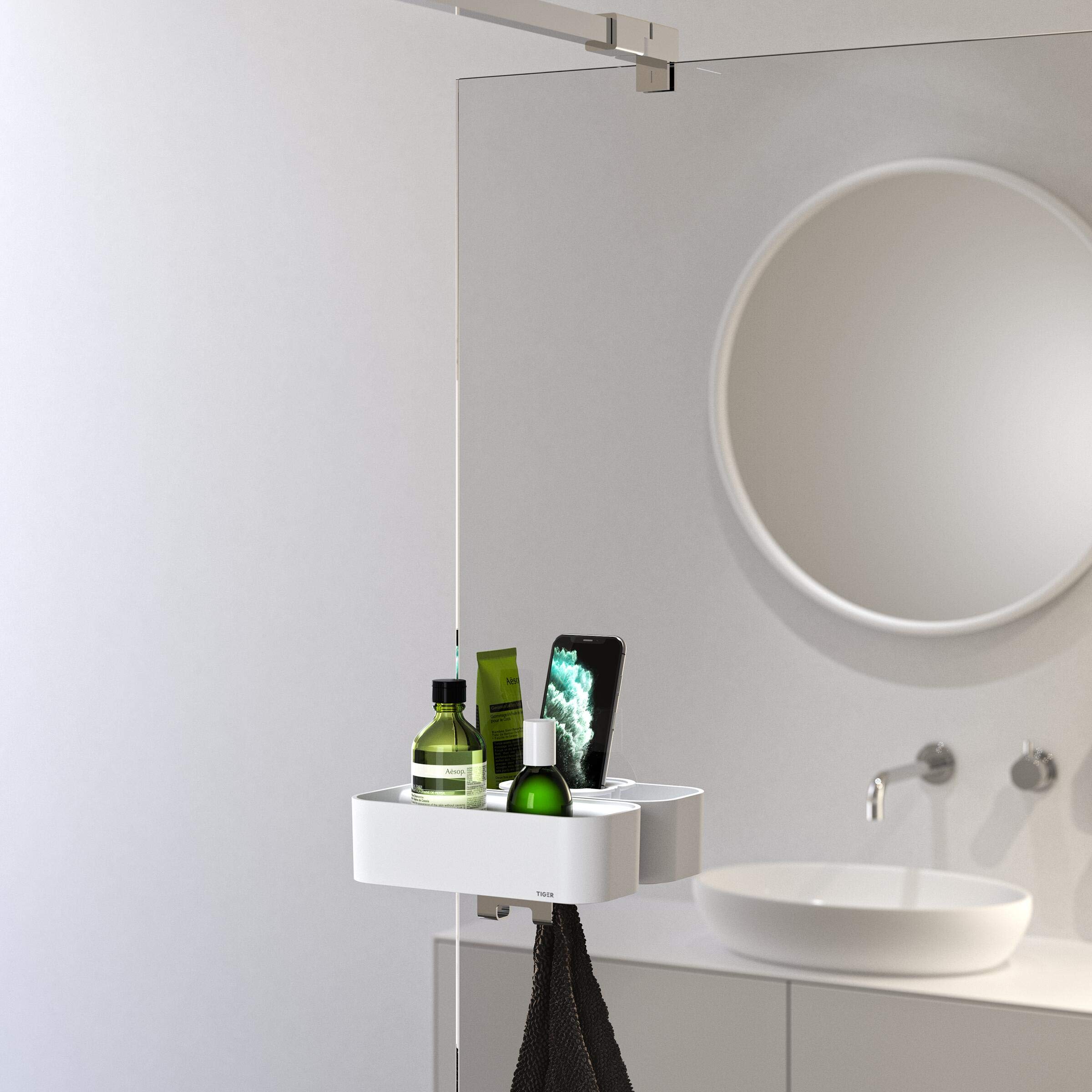 TIGER 2-Store, Contenitore per doccia, Cestello Doccia Agganciabile, Bianco