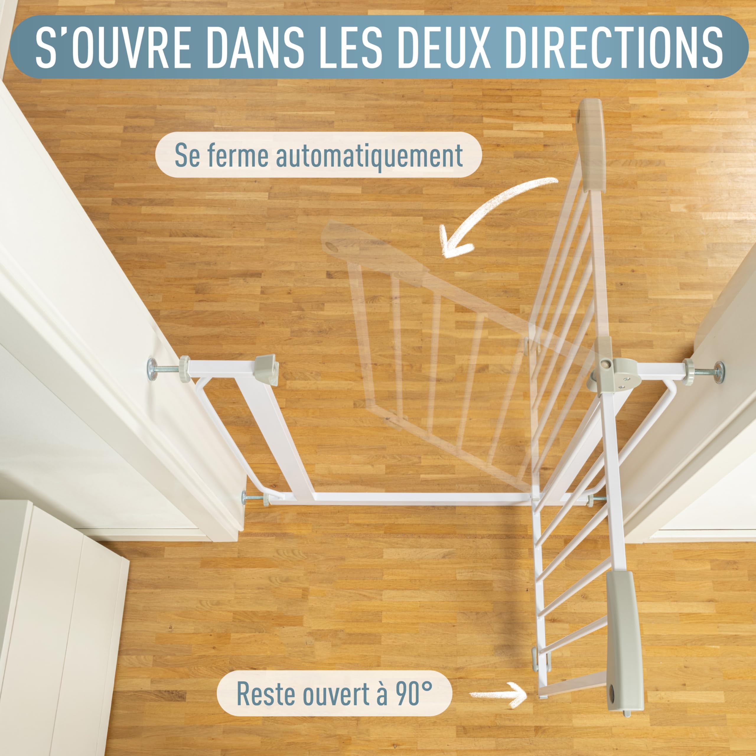 IB STYLE Barrière de Sécurité Berrin - Barrière d'escalier, sans Perçage, Barrière de Protection Enfant, pour Enfants 6 a 24 Mois, Blanc Gris, 68-76 cm