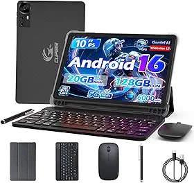 CUPEISI tablet Android 15 de 10 polegadas, 20 GB de RAM+128 GB de ROM/2 TB expansível para tablet PC, 2 em 1 com teclado, CPU HD de quatro núcleos de 2,0 GHz, certificado pelo Google 5G WiFi 6 BT 5.0