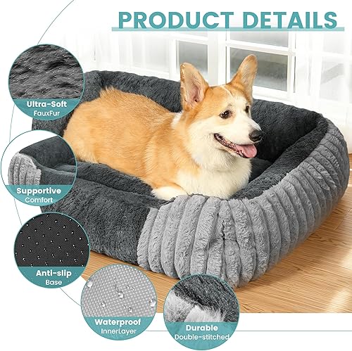 Miniatura 4 de Camas para perros pequeños de 28 x 20 pulgadas, cama ortopédica para perros con espuma viscoelástica triturada transpirable, cama de piel sintética