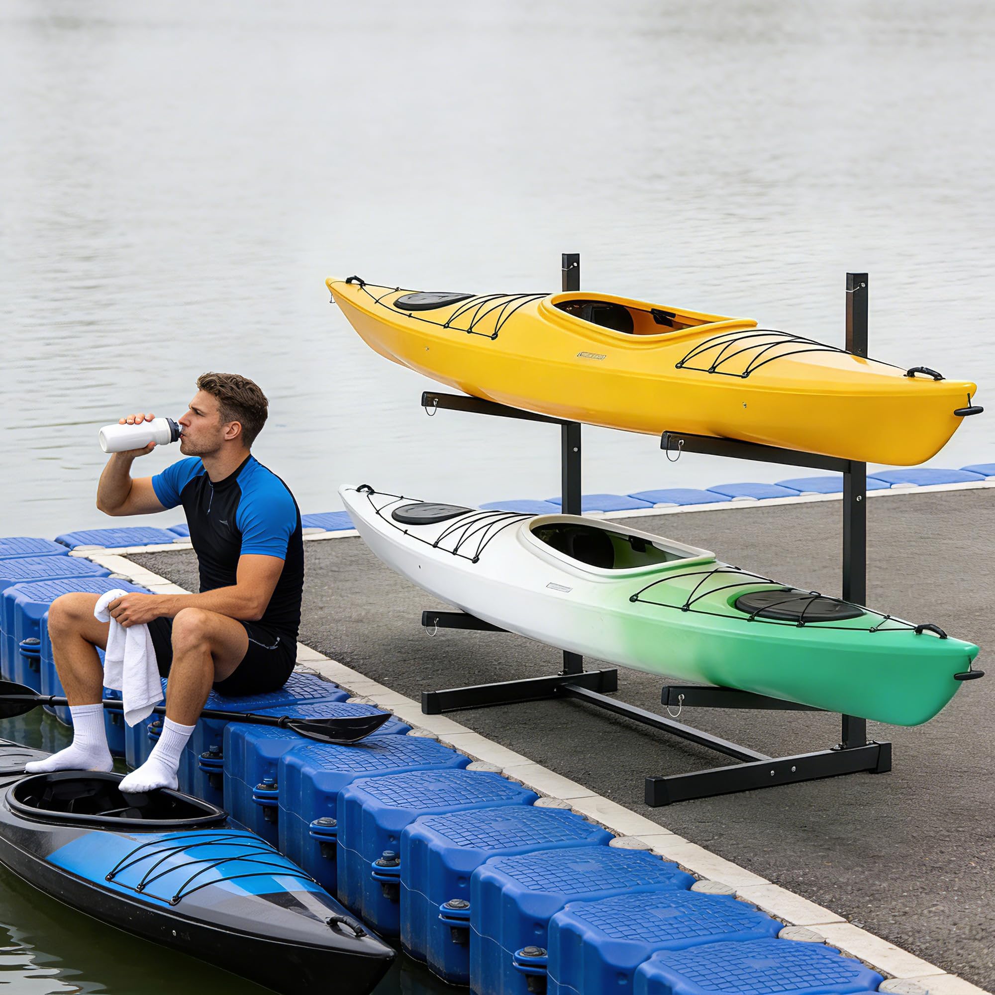 Garvee Rack de Stockage Robuste pour Kayak – Support autoportant à 2 Niveaux, Acier résistant, Usage intérieur/extraérieur, idéal Garage, Quai, abri – Support Industriel fiable