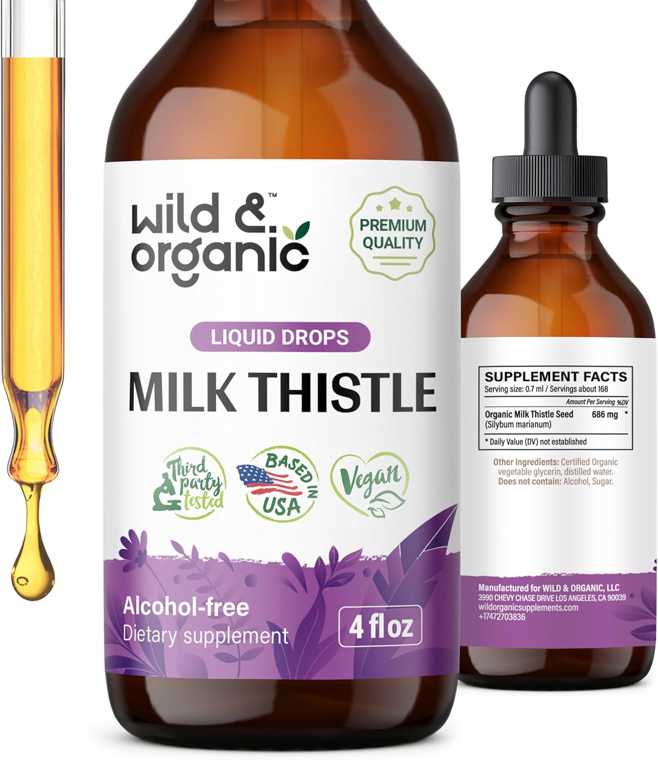 Wild & Organic Milk Thistle Liquid – Liver Cleanse Detox – Milk Thistle Supplement for Liver Support – Silymarin Milk Thistle Liver Supplement for Liver Health – Milk Thistle Seeds – 4 fl oz