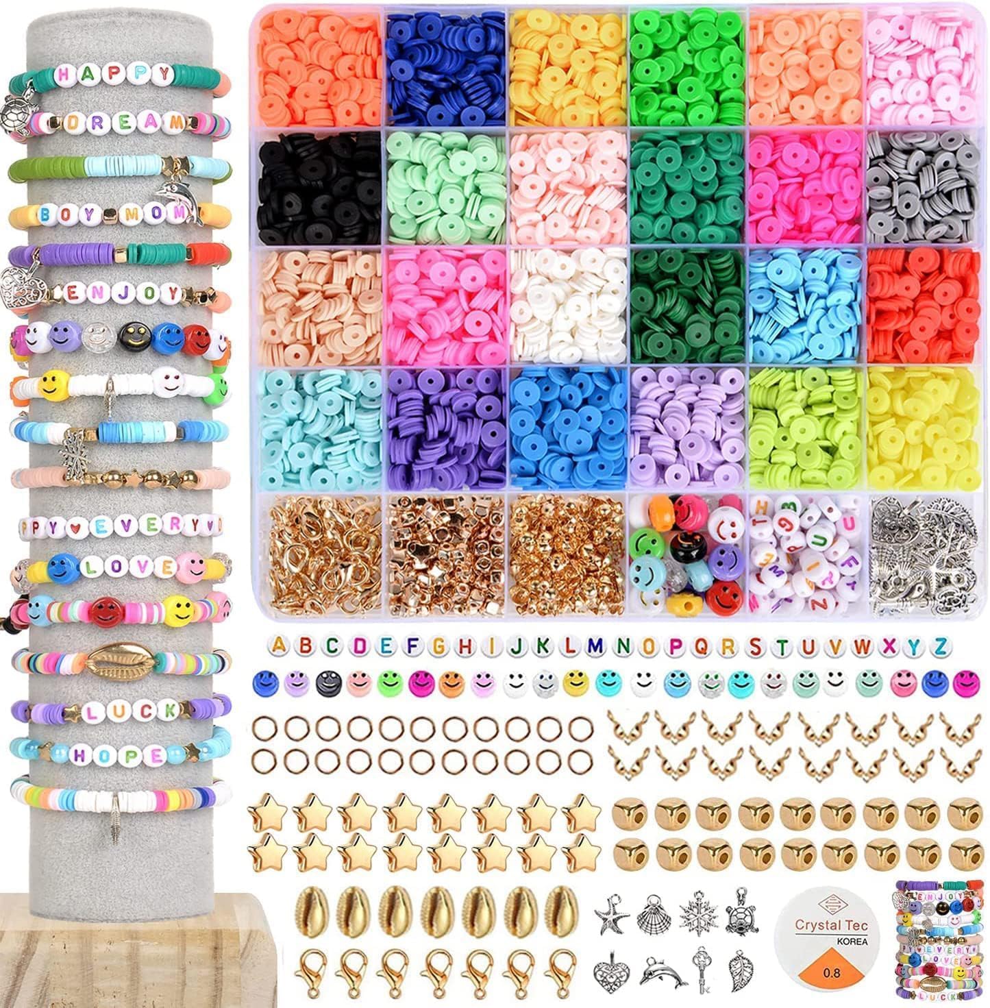 The CLOUDMALL® Colorful Clay Beads Bracelet Kit, New Bead Kit Clay Beads for Jewelry Making Kit, Flat Round Clay Spacer Beads, Disc Beads for Jewelry Making DIY Bracelet Making Kit for Girls,