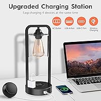 Vista 3 de Juego de 2 lámparas de mesa de carga inalámbrica para dormitorio, control táctil regulable con puertos USB tipo C y salida de CA, lámpara de mesita