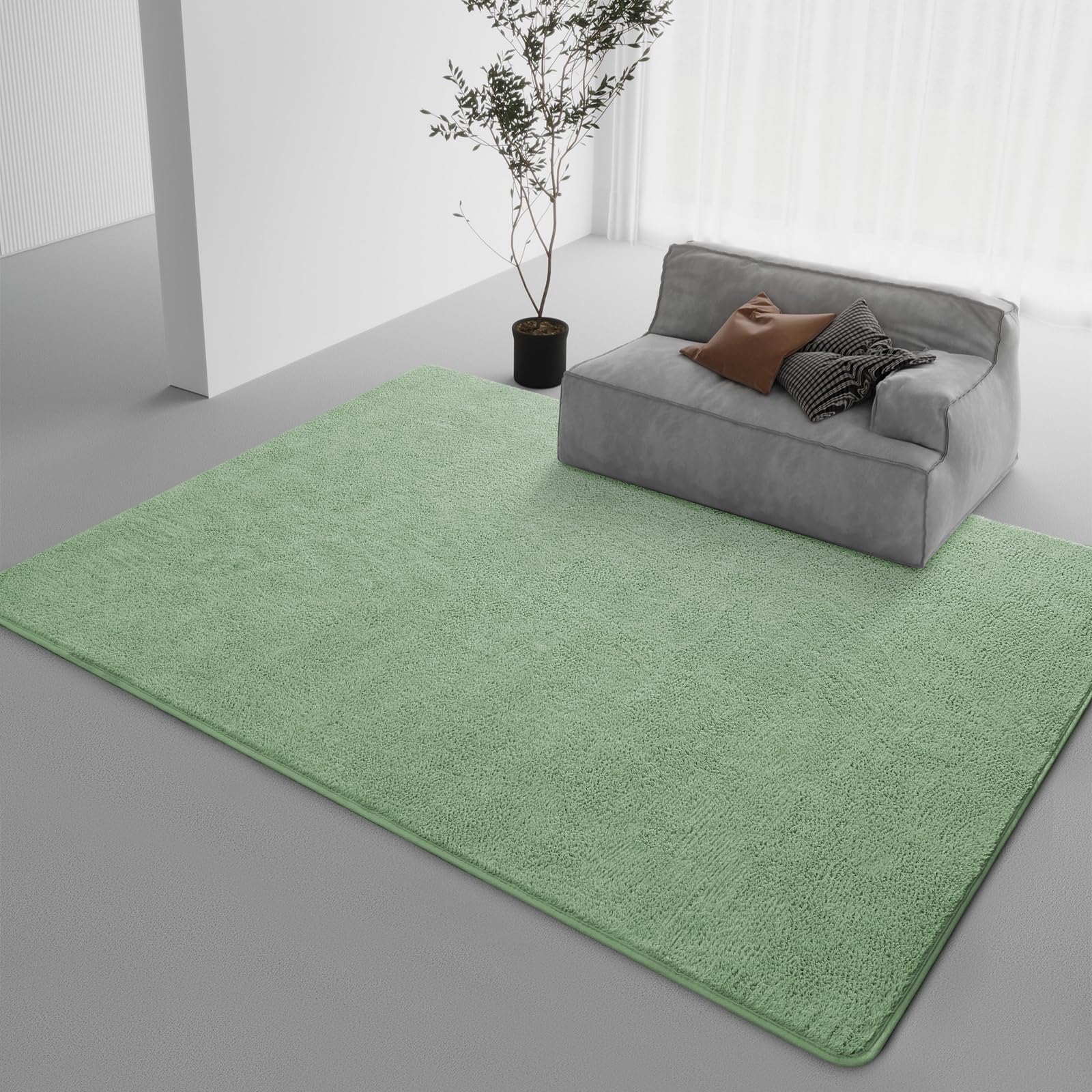 DweIke Modern Area Rugs for Bedroom Living Room, 4x6 Feet Memory-Foam Indoor Carpet, Minimalist Decor Fluffy Rug for Boys Girls Teens with Super Soft Touch, Machine-Washable, No-Shedding, Green