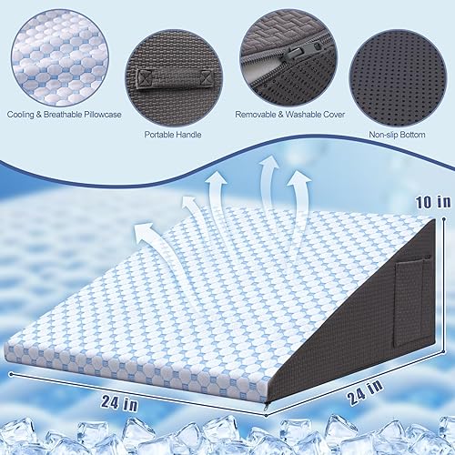 Miniatura 6 de Almohada de cuña refrescante para cabecero, almohada de cuña triangular de 10 pulgadas para aliviar el reflujo ácido, dormir, ronquidos, alivio del