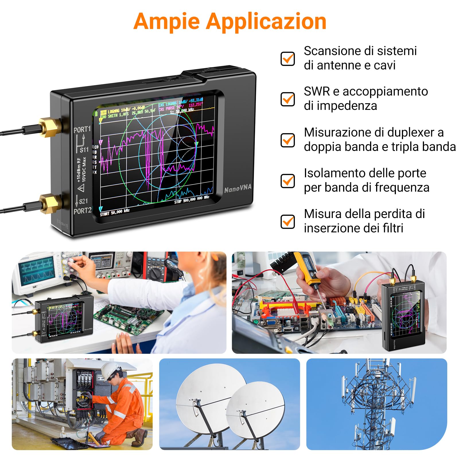 Elikliv NanoVNA-H Analizzatore di Rete Vettoriale, Analizzatore di Antenna 10KHz-1,5GHz Ultima Versione HW 3,6 HF VHF UHF per Parametri S, VSWR e Analisi di Picco, Fase, Ritardo e Diagramma Smith