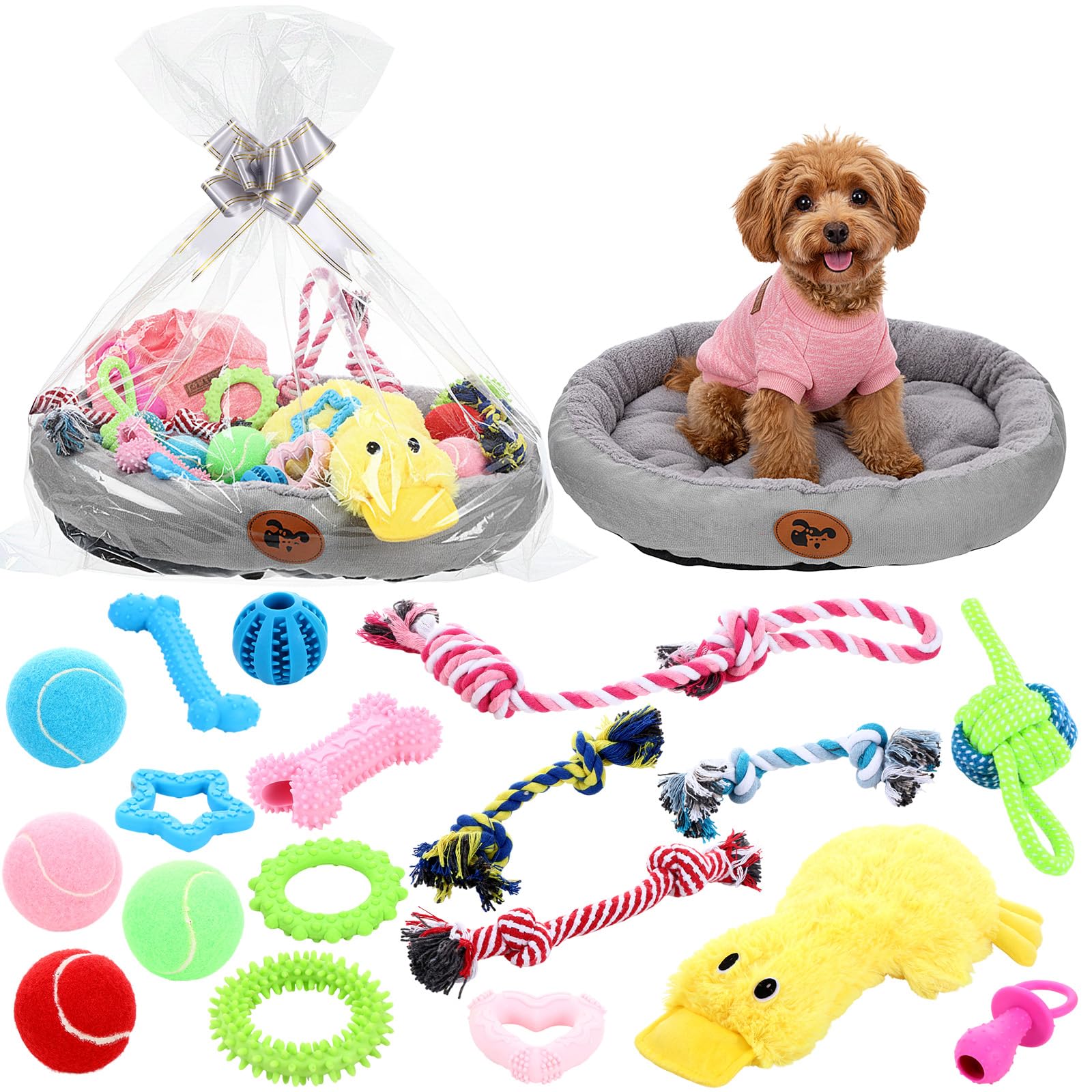 Zopeal Lot de 24 jouets couineurs pour chiens de petite, moyenne et grande race, canard mignon en peluche et balles couinantes douces pour chiot et animal domestique