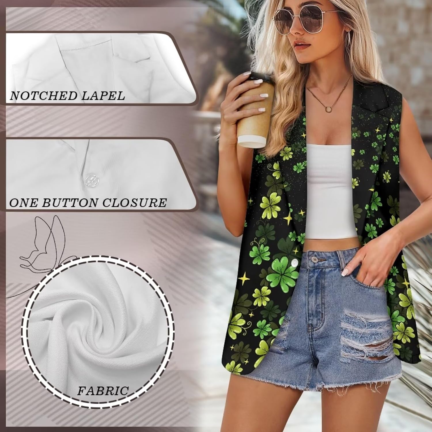 Blazer Vest for Women Business Casual Sleeveless Open Front Suit Vest Lapel One Button Suit Waistcoat