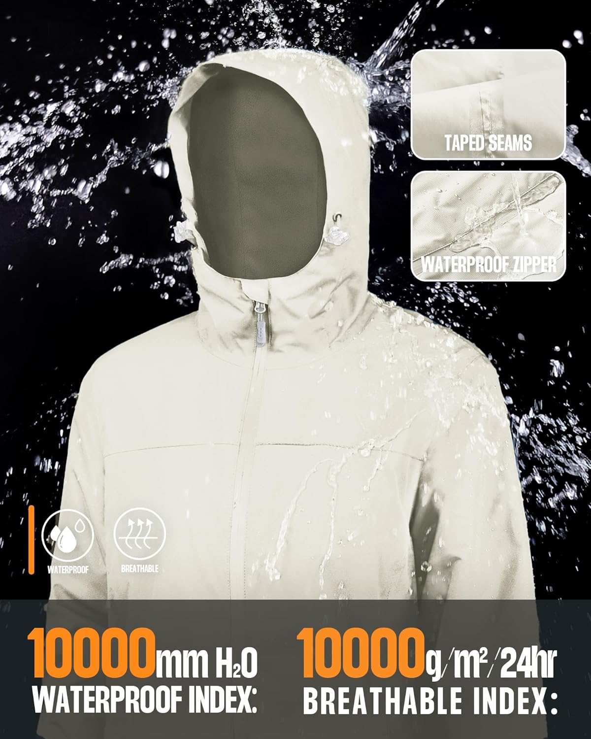 33,000ft Women's Fleece Lined Rain Jackets Waterproof Lightweight Warm Raincoats for Hiking Travel Skiing Windbreaker - Image 3