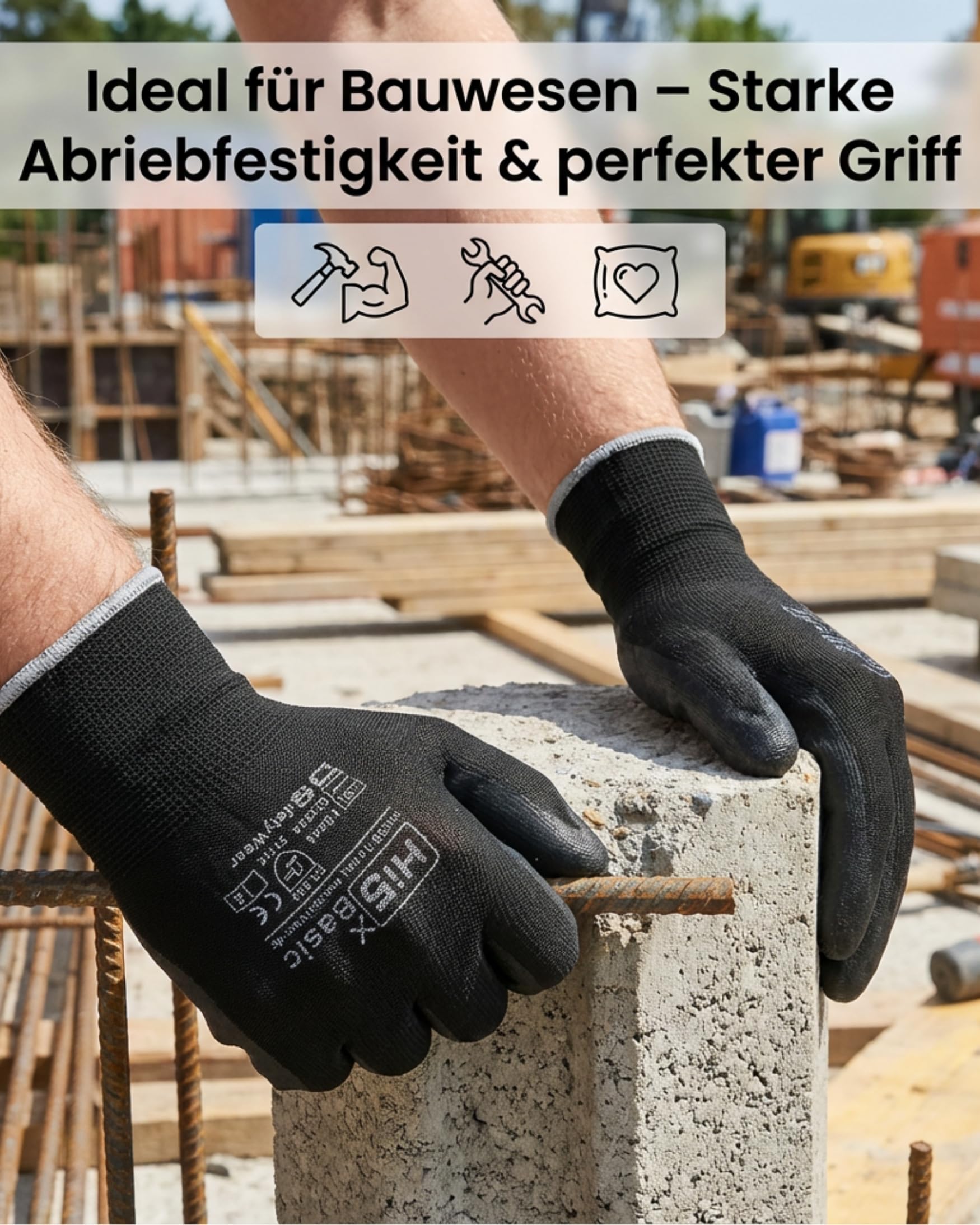 Hi5 X-Basic Arbeitshandschuhe – 13G Polyester – PU-Handflächenbeschichtung – ergonomisch & flexibel – EN 388:3131X – schwarz (S, 120, stück)