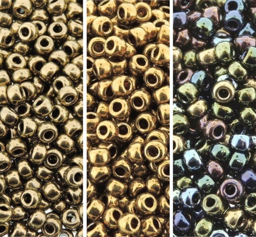 Metallics Mix - Miyuki Seed Beads, Size 8/0, Metallic Dark Bronze, Metallic Light Bronze, Heavy Metals Mix (3 X 22 Gram Tubes)