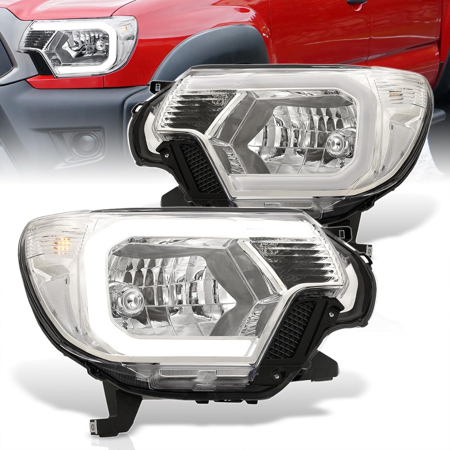 AJP Distributors LED DRL Tube Bar Driving Headlights Corner Signal Lamps Headlamps Upgrade Assembly Pair Set Left + Right Compatible/Replacement For Tacoma Pickup Truck 2012 2013 2014 2015 12 13 14 15