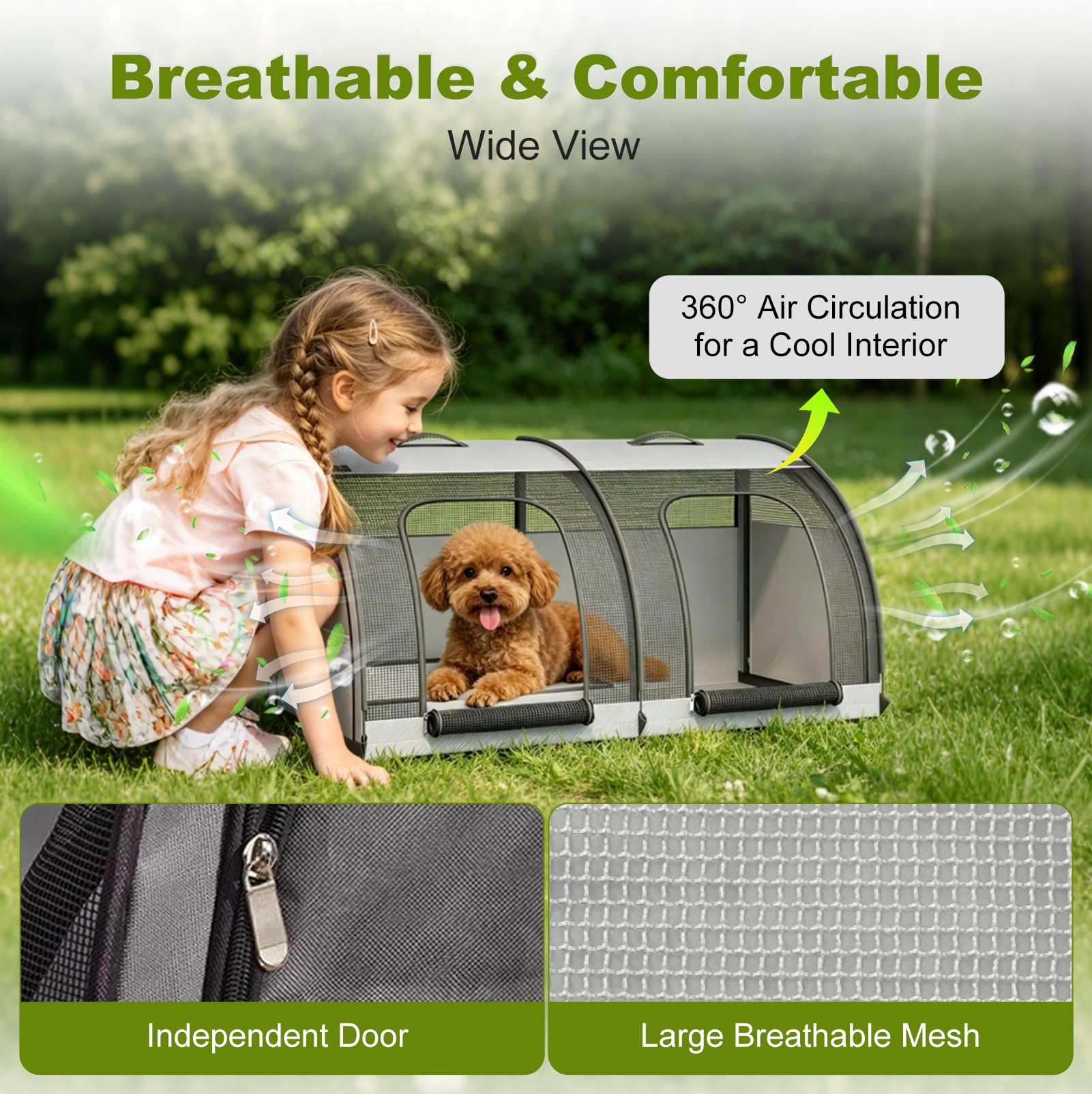 Bolsa de transporte plegable para perros pequeños/medianos, transportador de gatos de doble puerta, asiento de coche transpirable y portátil, bolsa de viaje para gatos, 100 x 50 x 50 cm, gran espacio