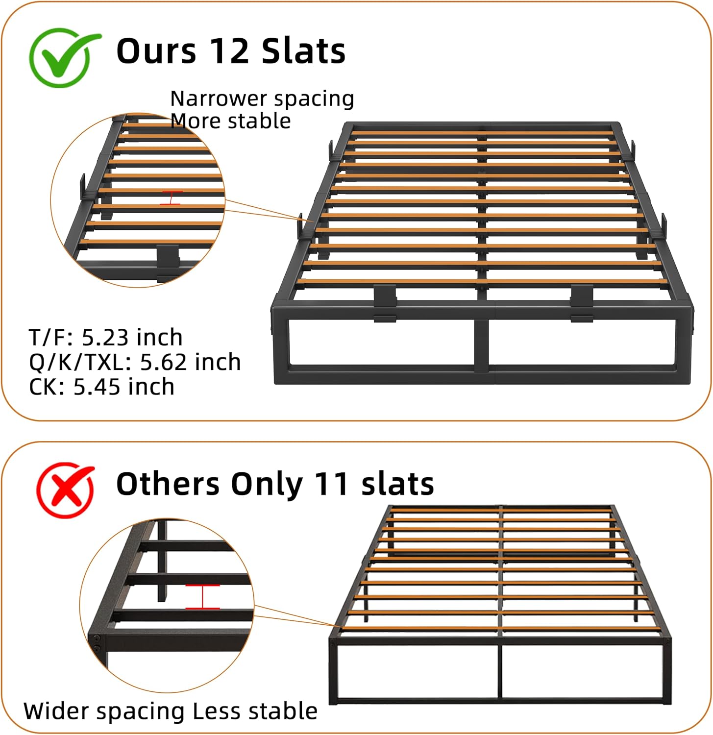 Queen Bed Frame, 14 Inch Metal Platform Bed Frames with Squeak Free U-Slot Design, 6 Non-Slip Guards, 3500lbs Heavy Duty Steel Slat Support, No Box Spring Needed, Under Bed Storage, Black