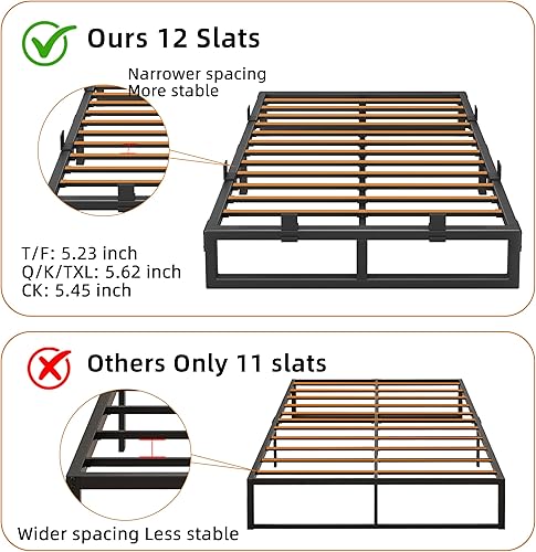 Vista 5 de Marco de cama tamaño King, plataforma de metal de 18 pulgadas con diseño de ranura en U sin chirridos, 6 protectores antideslizantes, soporte