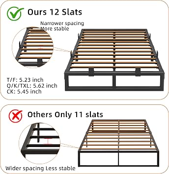 King Size Bed Frame, 14 Inch Metal Platform Bed Frames with Squeak Free U-Slot Design, 6 Non-Slip Guards, 3500lbs Heavy Duty Steel Slat Support, No Box Spring Needed, Under Bed Storage, Black