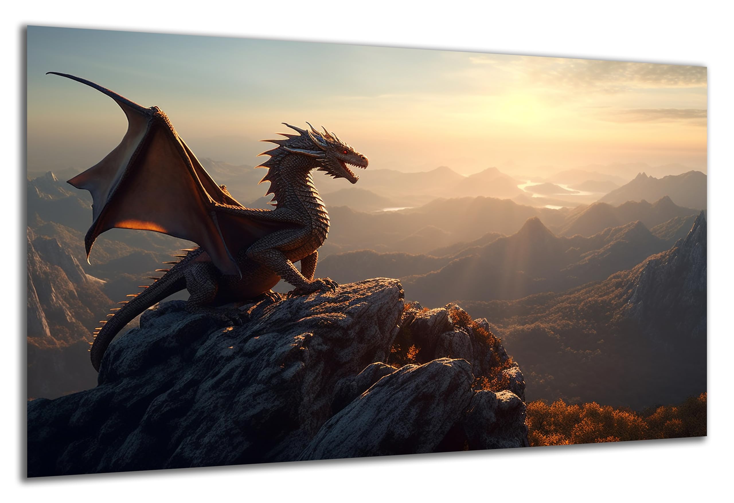 DARO Design - Wand-Bild auf 6mm HDF 84x56 cm Drache Fels Fernblick - Wand-Deko Bilder Geschenk