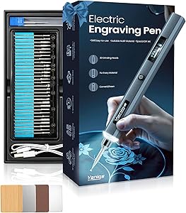 Vanlgs Engraving Pen for Metal Wood Glass Plastic, Engraving Tool with LED Light, 31 Bits, Cordless, 5 Speeds, Rechargeable, Engraver Kit Craft Gifts for for Teens Adults Beginner (Metallic Grey)