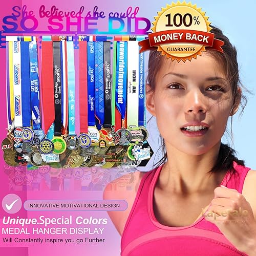 Miniatura 37 de Soporte de medallas deportivas para colgar medallas, estante de pared de 16 pulgadas de largo, premios, cinta, animación, gimnasia, fútbol, softbol