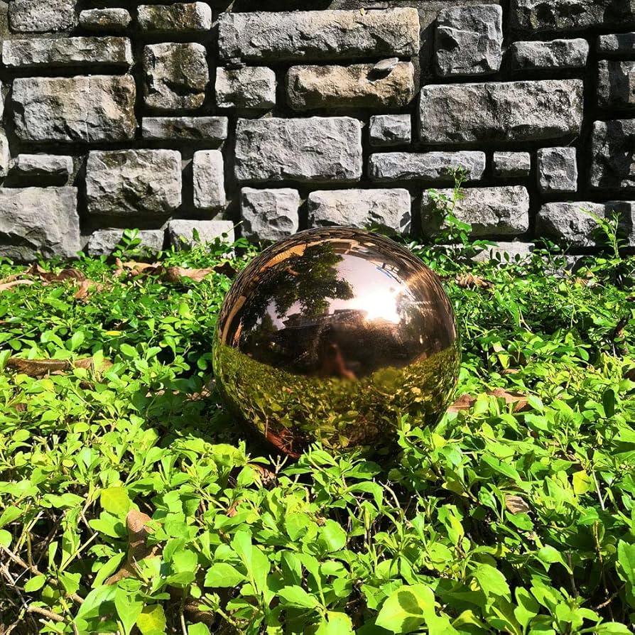 HomDSim 35cm/14inch Diameter Gazing Globe Mirror Ball,Red Stainless Steel Polished Reflective Smooth Garden Sphere,Colorful And Shiny Addition To Any Garden Or Home