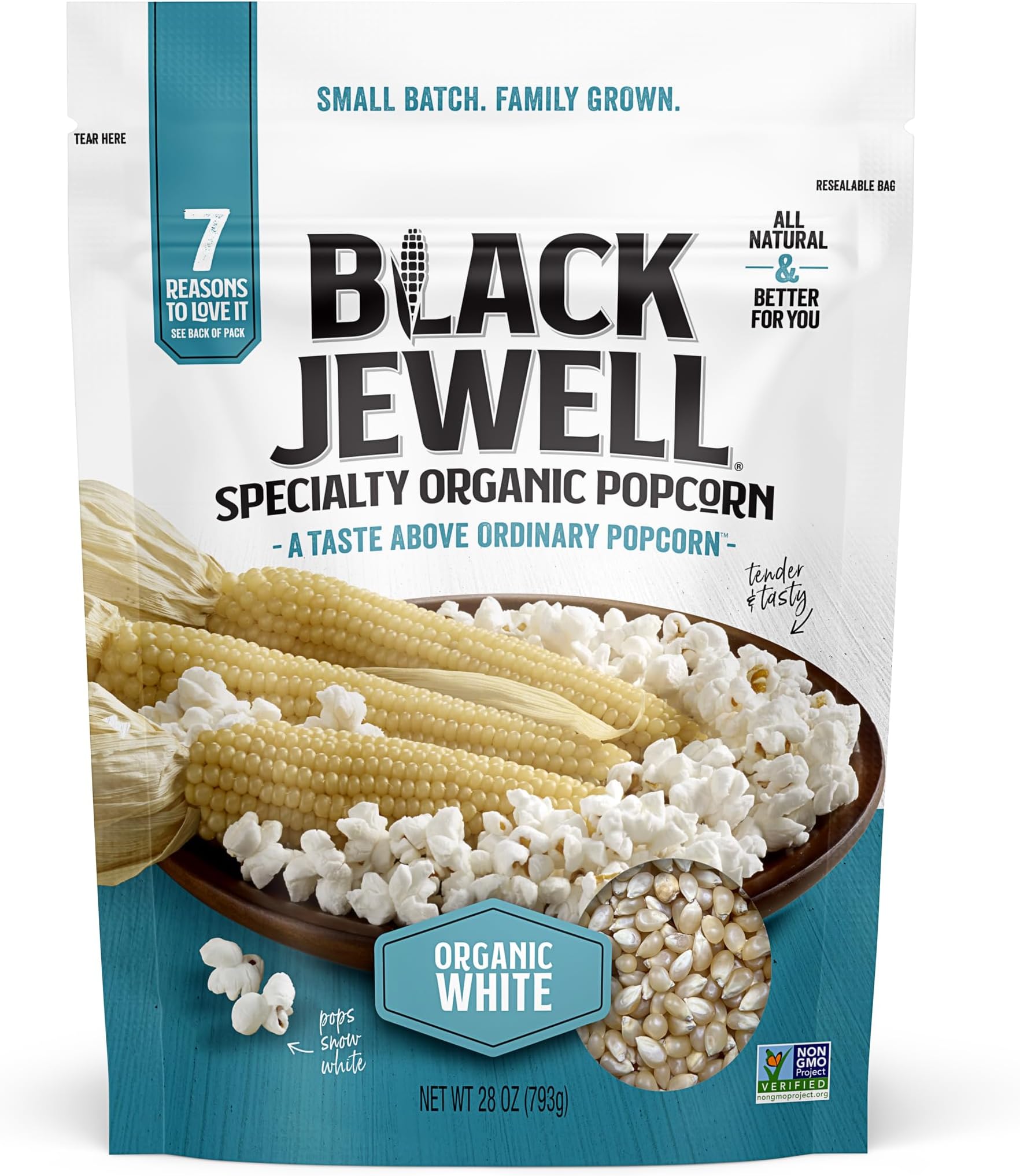 Black Jewell Organic Popcorn, Organic Select White, 28.35oz (Pack of 1)