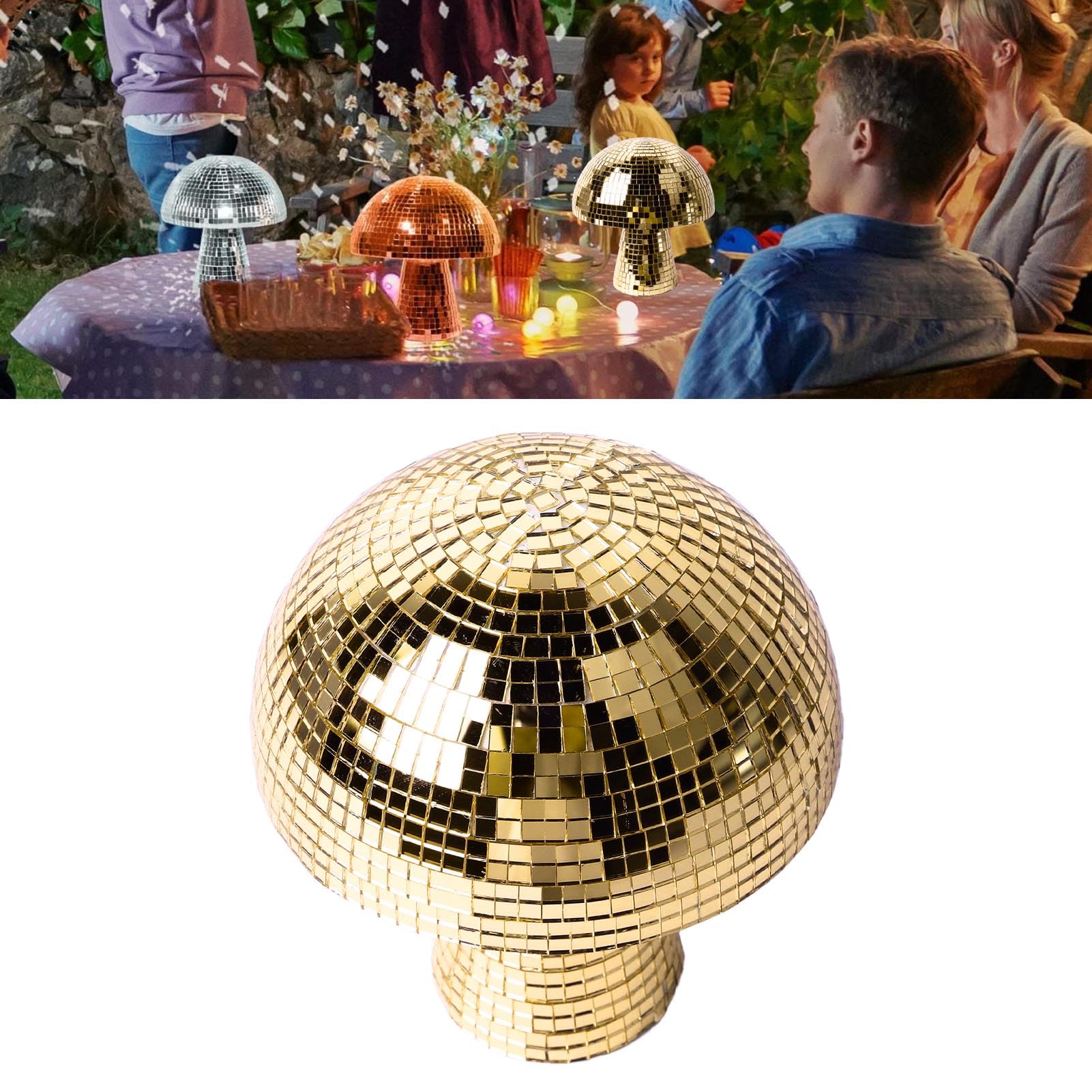 Bola de Discoteca Decorativa en Forma de Seta con Purpurina, Espejo Dorado, para Fiestas y Decoración