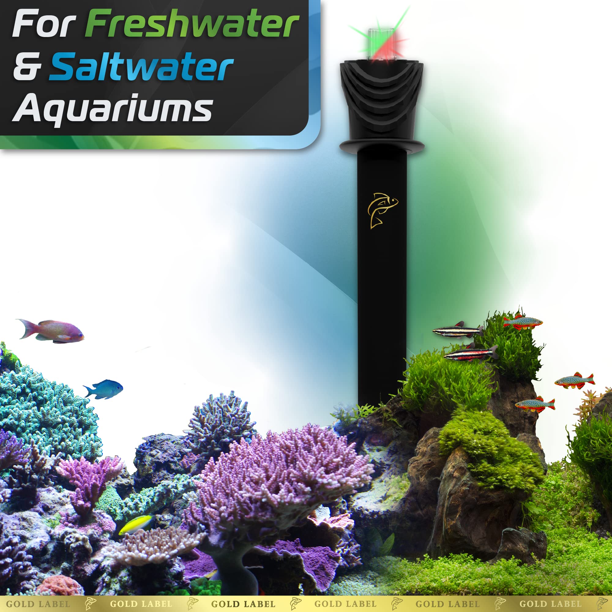 Calentador de acuario de polímero premium con sistema avanzado de control de temperatura LED, para acuarios de agua dulce y salada (300 vatios/90-125 galones)
