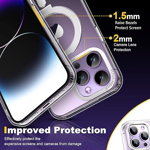 Miniatura 4 de YEMODO Funda para iPhone 15 con soporte magnético invisible compatible con MagSafe protectora transparente iPhone 15 de 6.1 pulgadas con soporte de