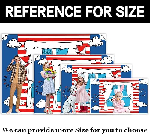 Miniatura 6 de Yriujul Telón de fondo de tela de dibujos animados de 8 x 6 pies para fotografía de cometa con rayas rojas y blancas, decoración de sombrero de