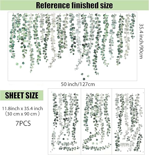 Miniatura 2 de Calcomanía de pared de eucalipto con plantas verdes, hojas de vid, removible, acuarela, decoración artística para despegar y pegar, decoración para